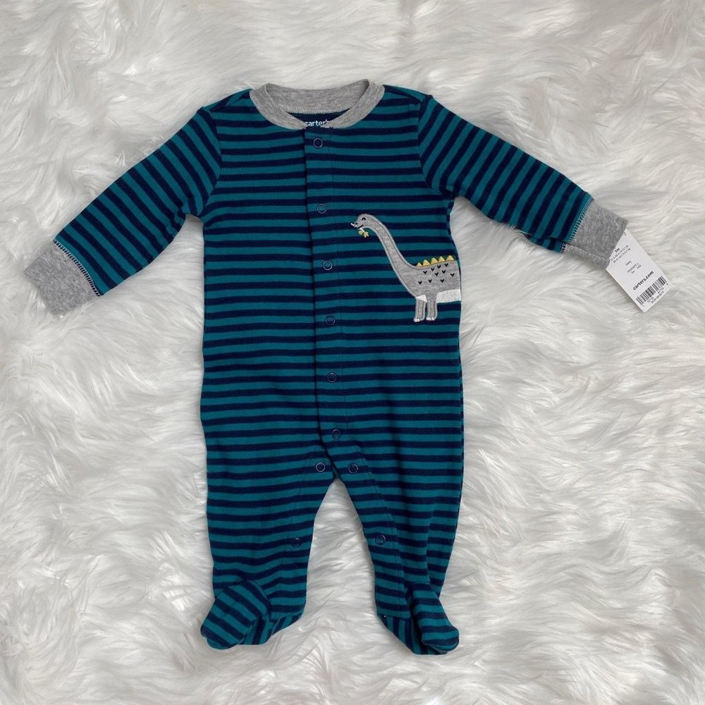 NWT Carter's Baby Dinosaur Striped Cotton Snap Sleep and Play, Size 3 months